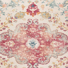 Load image into Gallery viewer, 3' X 5' Ivory Pink And Blue Medallion Distressed Washable Area Rug