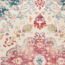 Load image into Gallery viewer, 3' X 5' Ivory Pink And Blue Medallion Distressed Washable Area Rug