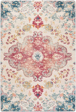 Load image into Gallery viewer, 3' X 5' Ivory Pink And Blue Medallion Distressed Washable Area Rug