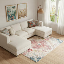 Load image into Gallery viewer, 3' X 5' Ivory Pink And Blue Medallion Distressed Washable Area Rug