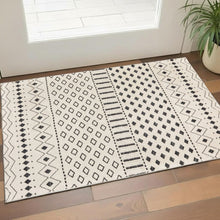 Load image into Gallery viewer, 3' X 5' Beige And Black Geometric Washable Area Rug