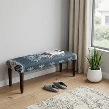 Load image into Gallery viewer, 47" Blue and Brown Geometric Jute and Solid Wood Upholstered Bench