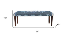 Load image into Gallery viewer, 47" Blue and Brown Geometric Jute and Solid Wood Upholstered Bench