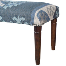Load image into Gallery viewer, 47" Blue and Brown Geometric Jute and Solid Wood Upholstered Bench