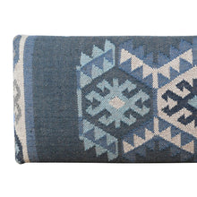 Load image into Gallery viewer, 47" Blue and Brown Geometric Jute and Solid Wood Upholstered Bench