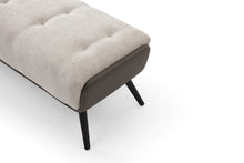 Load image into Gallery viewer, 58" Beige Dark Gray and Black Tufted Faux Leather Fabric and Steel Upholstered Bench