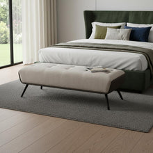 Load image into Gallery viewer, 58" Beige Dark Gray and Black Tufted Faux Leather Fabric and Steel Upholstered Bench