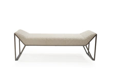 Load image into Gallery viewer, 63" Cream and Gray Quilted Faux Leather and Steel Upholstered Bench