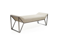Load image into Gallery viewer, 63" Cream and Gray Quilted Faux Leather and Steel Upholstered Bench