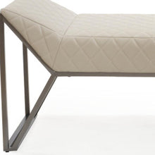 Load image into Gallery viewer, 63" Cream and Gray Quilted Faux Leather and Steel Upholstered Bench
