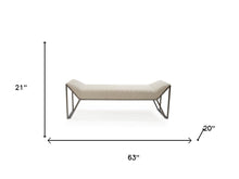 Load image into Gallery viewer, 63" Cream and Gray Quilted Faux Leather and Steel Upholstered Bench