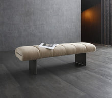 Load image into Gallery viewer, 63" Beige and Nickel Boucle and Steel Upholstered Bench