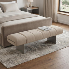Load image into Gallery viewer, 63" Beige and Nickel Boucle and Steel Upholstered Bench