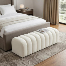 Load image into Gallery viewer, 59" White Tufted Boucle Upholstered Bench