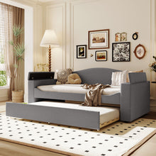 Load image into Gallery viewer, Upholstered Daybed With Storage Armrests, Trundle And Latest Integrated tooth Audio System