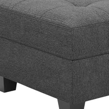 Load image into Gallery viewer, 26" Gray and Black Solid Wood and Linen Tufted Storage Ottoman