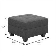 Load image into Gallery viewer, 26" Gray and Black Solid Wood and Linen Tufted Storage Ottoman