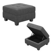 Load image into Gallery viewer, 26" Gray and Black Solid Wood and Linen Tufted Storage Ottoman