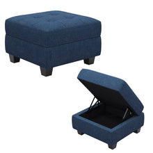 Load image into Gallery viewer, 26" Gray and Black Solid Wood and Linen Tufted Storage Ottoman