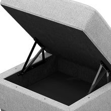 Load image into Gallery viewer, 26" Gray and Black Solid Wood and Linen Tufted Storage Ottoman