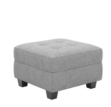 Load image into Gallery viewer, 26" Gray and Black Solid Wood and Linen Tufted Storage Ottoman