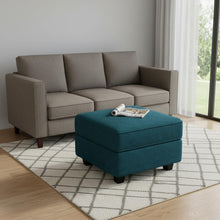 Load image into Gallery viewer, 26" Teal Blue and Black Solid Wood and Microfiber Storage Ottoman