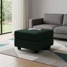 Load image into Gallery viewer, 26" Teal Blue and Black Solid Wood and Microfiber Storage Ottoman