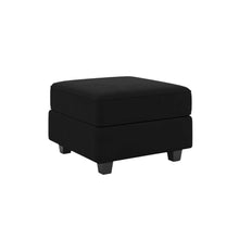Load image into Gallery viewer, 26" Teal Blue and Black Solid Wood and Microfiber Storage Ottoman