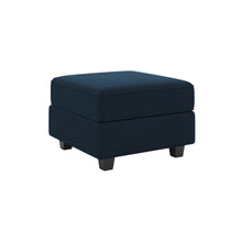 Load image into Gallery viewer, 26" Teal Blue and Black Solid Wood and Microfiber Storage Ottoman