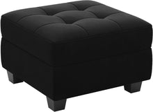 Load image into Gallery viewer, 26" Gray and Black Solid Wood and Linen Tufted Storage Ottoman