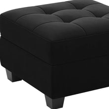 Load image into Gallery viewer, 26" Gray and Black Solid Wood and Linen Tufted Storage Ottoman