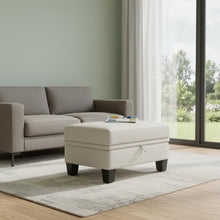 Load image into Gallery viewer, 29" Beige and Black Chenille Storage Ottoman