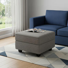 Load image into Gallery viewer, 26" Teal Blue and Black Solid Wood and Microfiber Storage Ottoman