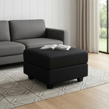 Load image into Gallery viewer, 26" Teal Blue and Black Solid Wood and Microfiber Storage Ottoman