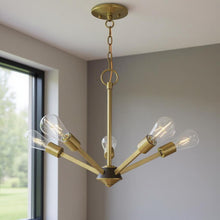 Load image into Gallery viewer, 18'' Five-Light Dimmable Chandelier With Shades - Antiqued Brass