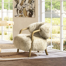 Load image into Gallery viewer, Becker - Rustic Oak Sheepskin Upholstered Accent Arm Chair - Taupe Beige