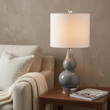 Load image into Gallery viewer, 21" Silver Gourd Table Lamp With Drum Shade