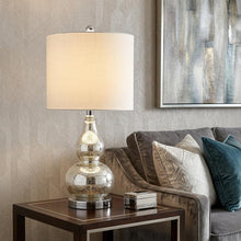 Load image into Gallery viewer, 21" Silver Gourd Desk Lamp With Drum Shade