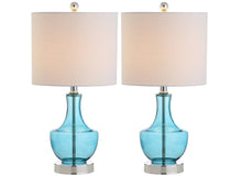 Load image into Gallery viewer, Set of Two 20" Turquoise Gourd Bedside Lamps With Drum Shades