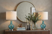 Load image into Gallery viewer, Set of Two 20" Turquoise Gourd Bedside Lamps With Drum Shades