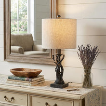 Load image into Gallery viewer, 21" Black Antlers Table Lamp With Drum Shade