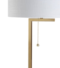 Load image into Gallery viewer, 25" Brass And White Round Table Lamp With Drum Shade