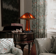 Load image into Gallery viewer, Metal Two Light Table Lamp With Amber Square Shade - Burnt Orange