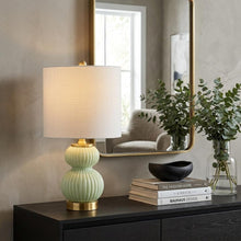Load image into Gallery viewer, 20" Gold Gourd Table Lamp With Drum Shade