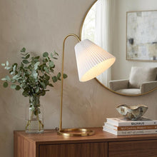 Load image into Gallery viewer, 22" Gold Ribbed Swing Arm Geometric Arched Lamp With Empire Shade