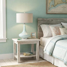 Load image into Gallery viewer, 29" Light Blue And Clear Teardrop Glass Table Lamp With Drum Shade