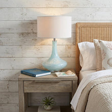 Load image into Gallery viewer, 29" Light Blue And Clear Teardrop Glass Table Lamp With Drum Shade