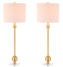 Load image into Gallery viewer, Set of Two 35" Clear And Brass Table Lamps With Drum Shades