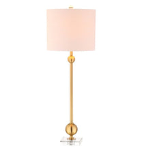 Load image into Gallery viewer, Set of Two 35" Clear And Brass Table Lamps With Drum Shades