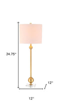 Load image into Gallery viewer, Set of Two 35" Clear And Brass Table Lamps With Drum Shades